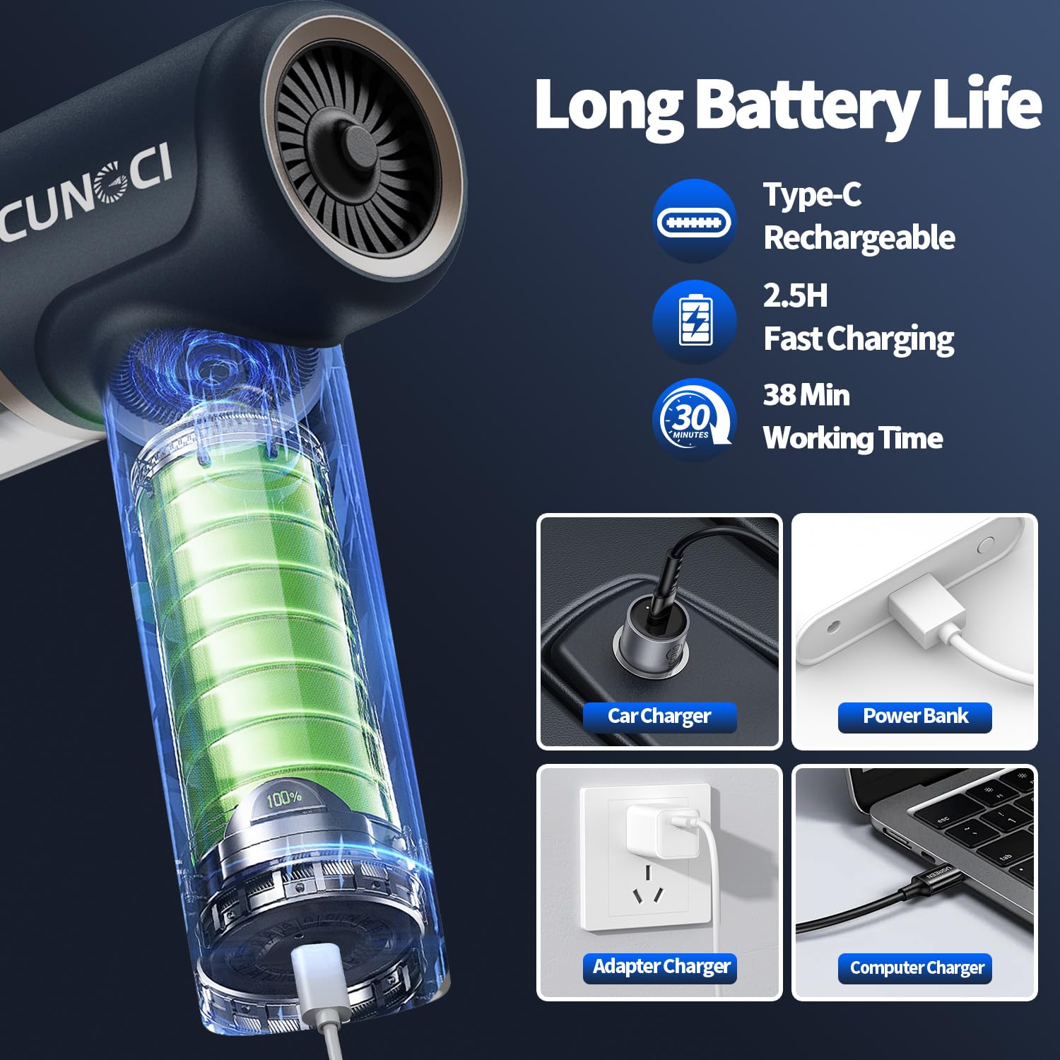 Aspiradora de mano portátil sin cables, 18000 Pa 5 en 1, motor sin escobillas de 100 W, aspiradora de alta potencia con martillo rompevallas, luz LED, múltiples boquillas para coche, hogar