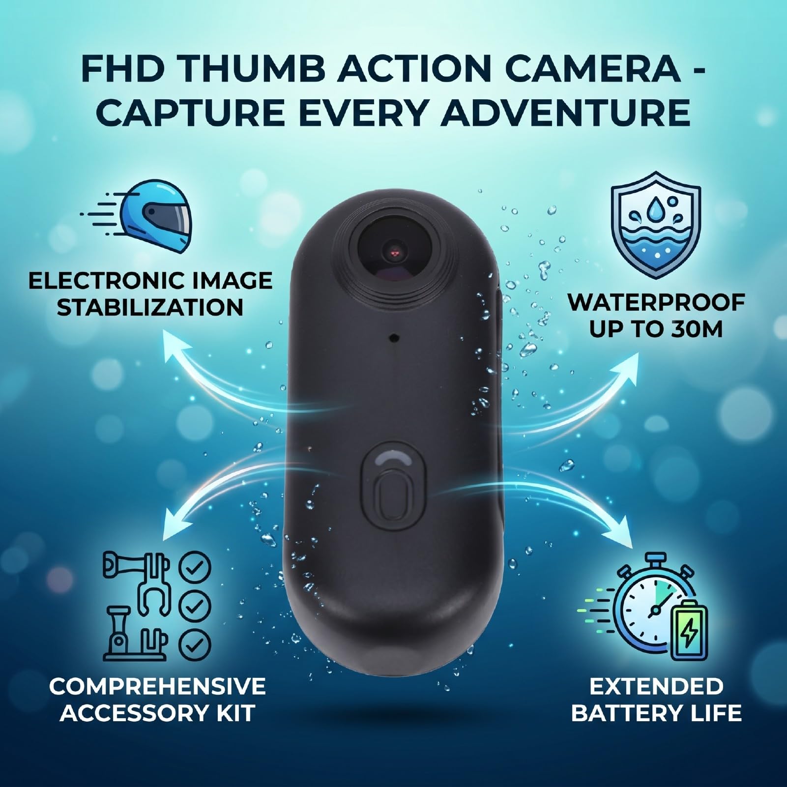 Caméra d'action au Pouce, Boîtier étanche à 30 M pour FHD POV