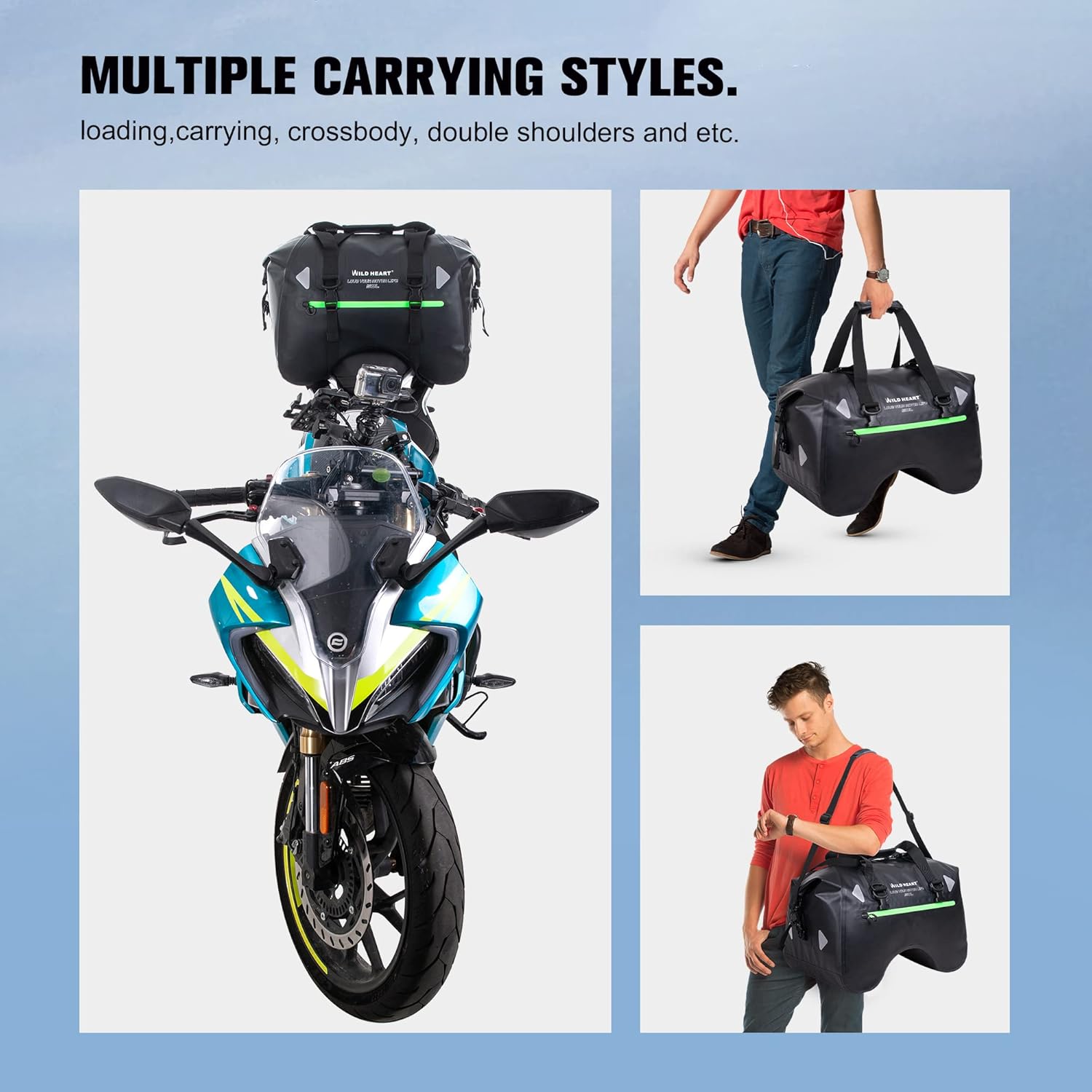 WILD HEART Dry Motorcycle Tail bag 70L/50L With Rope Straps and Inner Pocket Waterproof PVC 500D for Travel,Motorcycle and so on - Image 7