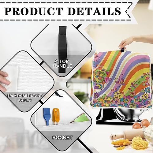Miniatura 5 de Colorida funda para batidora de cocina de mariposa hippie compatible con mezclador de pie de 4.5 a 5 cuartos de galón, cubiertas de ayuda de cocina