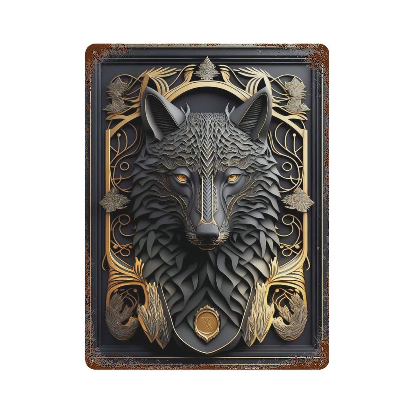 King Black Wolf Art Deco Retro Metal Sign 15.7"x11.8", for Bistro, Counter And Cafe Decor, Rustic Home Decor