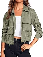 Onedreamer Women's Cropped Military Safari Jacket: Lightweight Button-Down Oversized Utility Anorak with Pockets