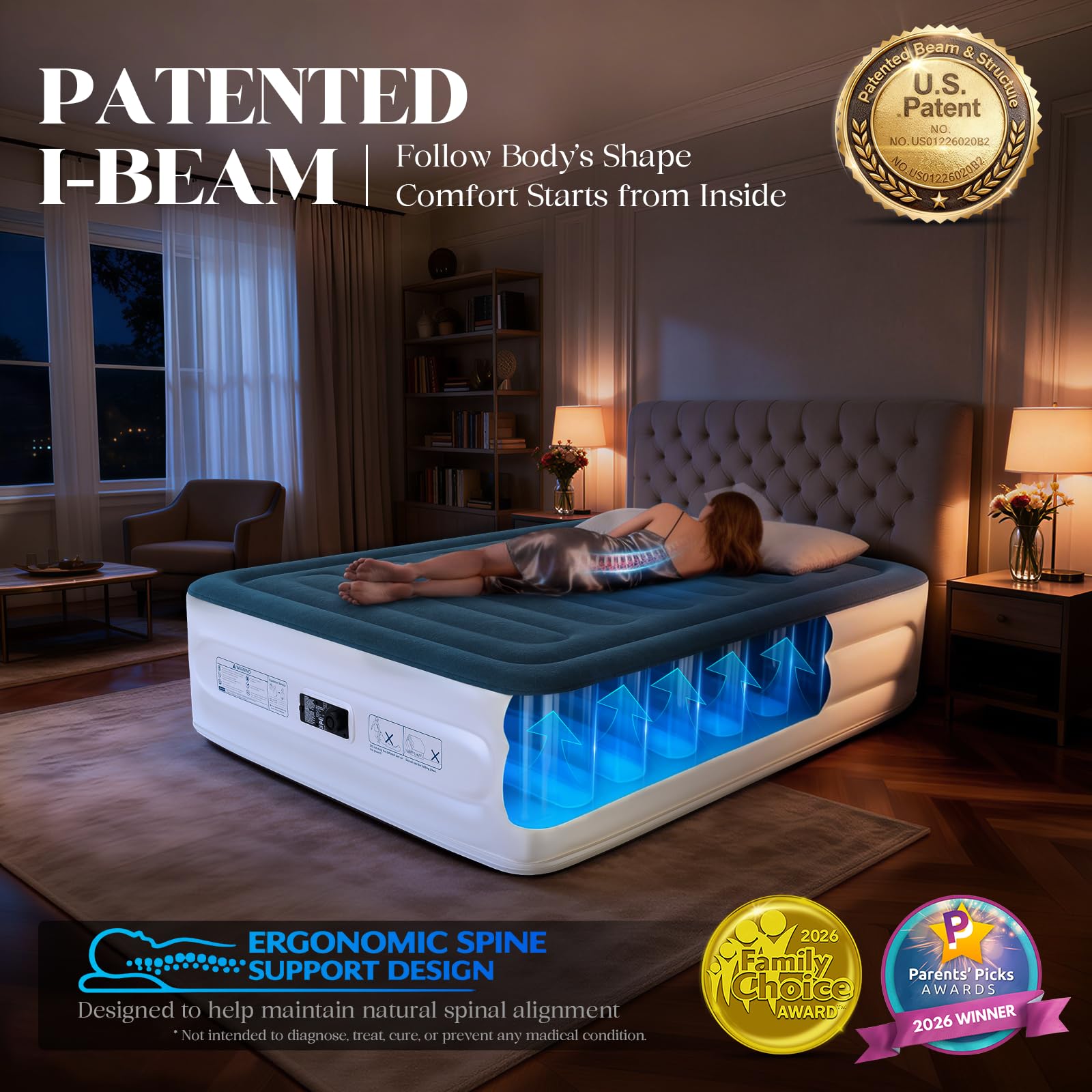 Queen Air Mattress with Built-in Pump,Fast & Easy Inflation/Deflation Inflatable Mattress, Foldable Blow Up Mattress with Storage Bag, Inflatable Bed for Home, Camping & Guests