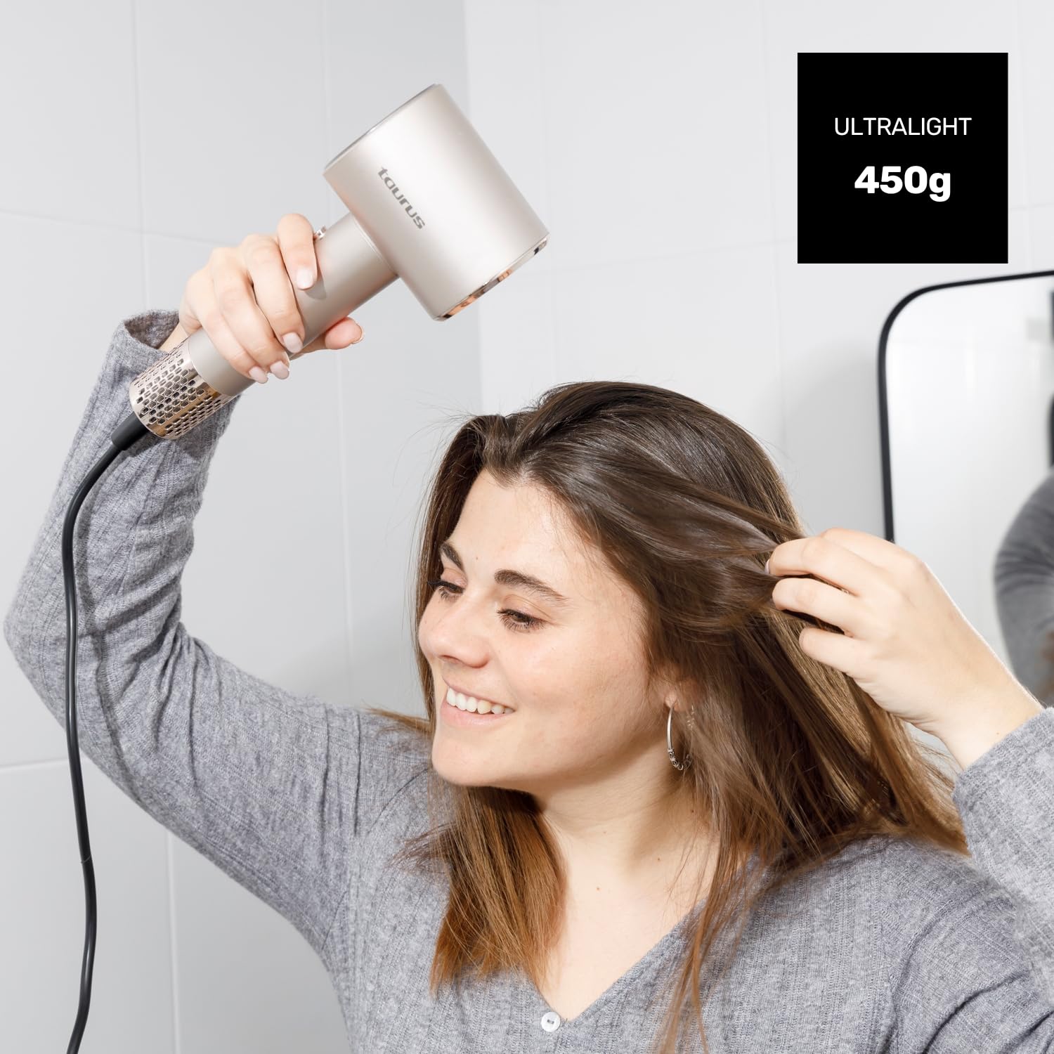 Taurus – Secador de Pelo Digital Force Protect, Ionic Care, 10 Niveles de Velocidad y Temperatura, Oscillating Temp Protect, Memoria, Luz LED, Filtro magnético, Accesorios incluidos