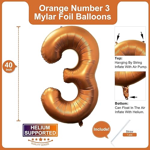 Miniatura 2 de Lovoir Globo naranja número 3 de 40 pulgadas, tamaño grande, de papel de aluminio de mylar de aluminio de Mylar de color amarillo azafrán para