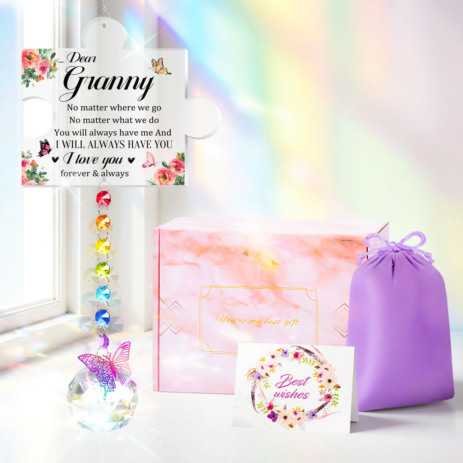 YIBONIKA Granny Gifts, Personalised Puzzle Crystal Suncatcher Unique Gifts for Granny, Granny Christmas Mothers Day Presents with Card from Granddaughter