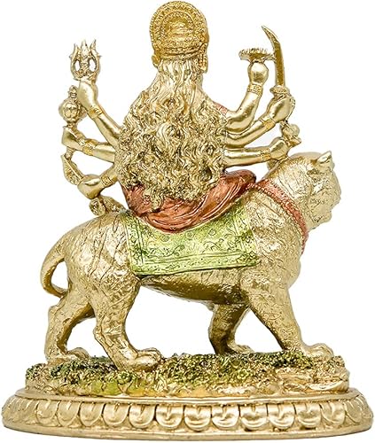 Vista 2 de alikiki Diosa hindú pequeña estatua de Durga – 5.7 pulgadas de alto Dios indio Durga en tigre, ídolo en casa, oficina, templo Puja, escultura Mandir
