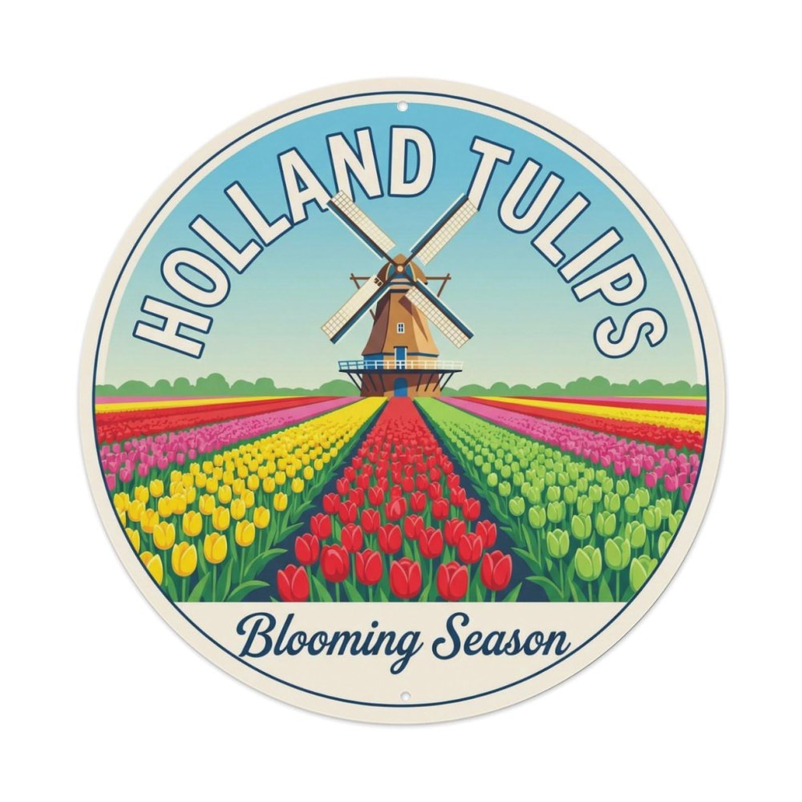 Fqnyr Style Vintage Travel Tulip Fields Holland Metal Tin Sign