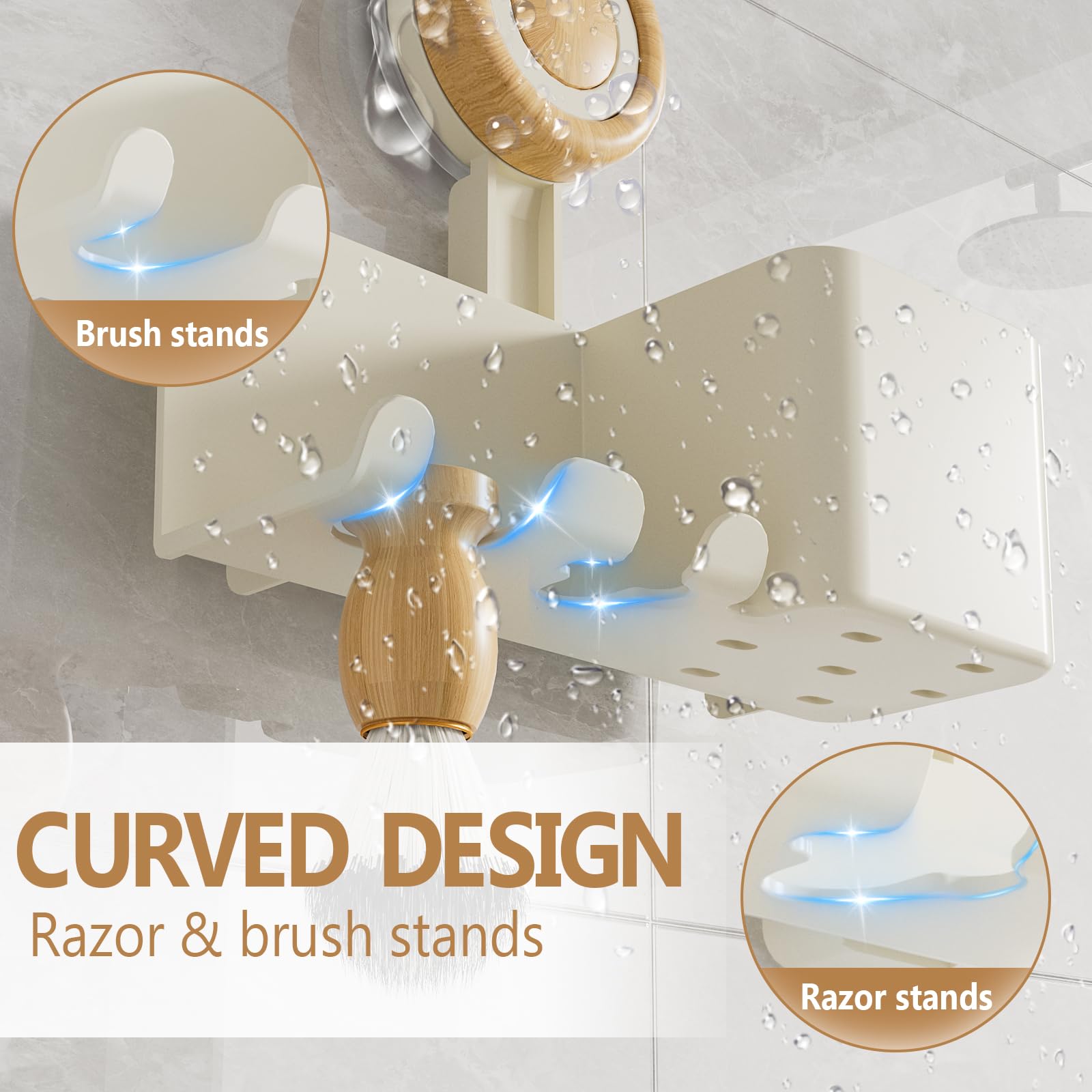 Cinola 3 in 1 Razor Holder for Shower, Suction Cup Hooks for Wall with Storage Box for Mousse,Facial Cleansers,Razor Blade, Removable&Reusable Shower Holder