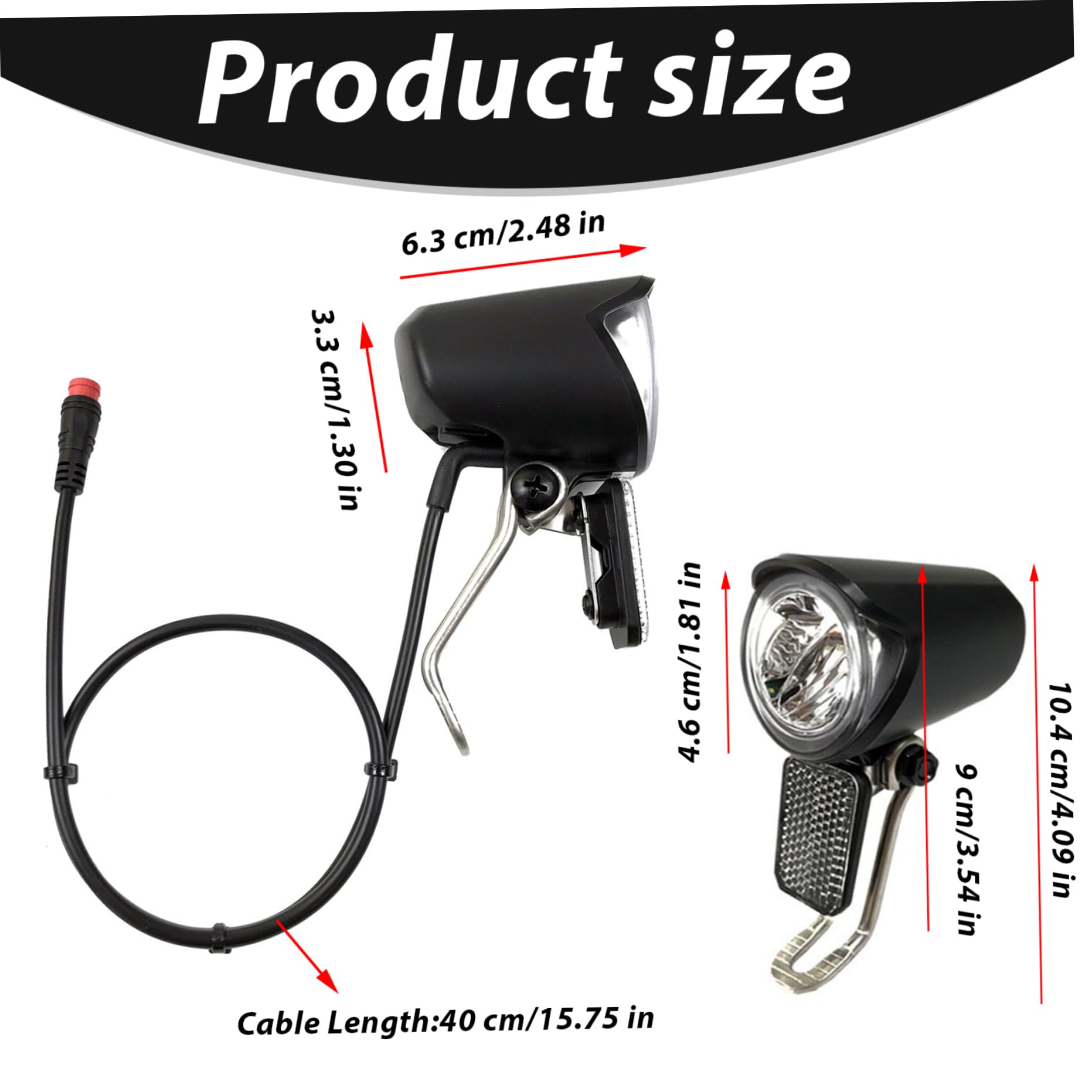 Phare Avant De Vélo - Compatible 6V à 60V - Bouchon étanche - Câble 16 Pouces - Pour Vélo Et Vélo électrique