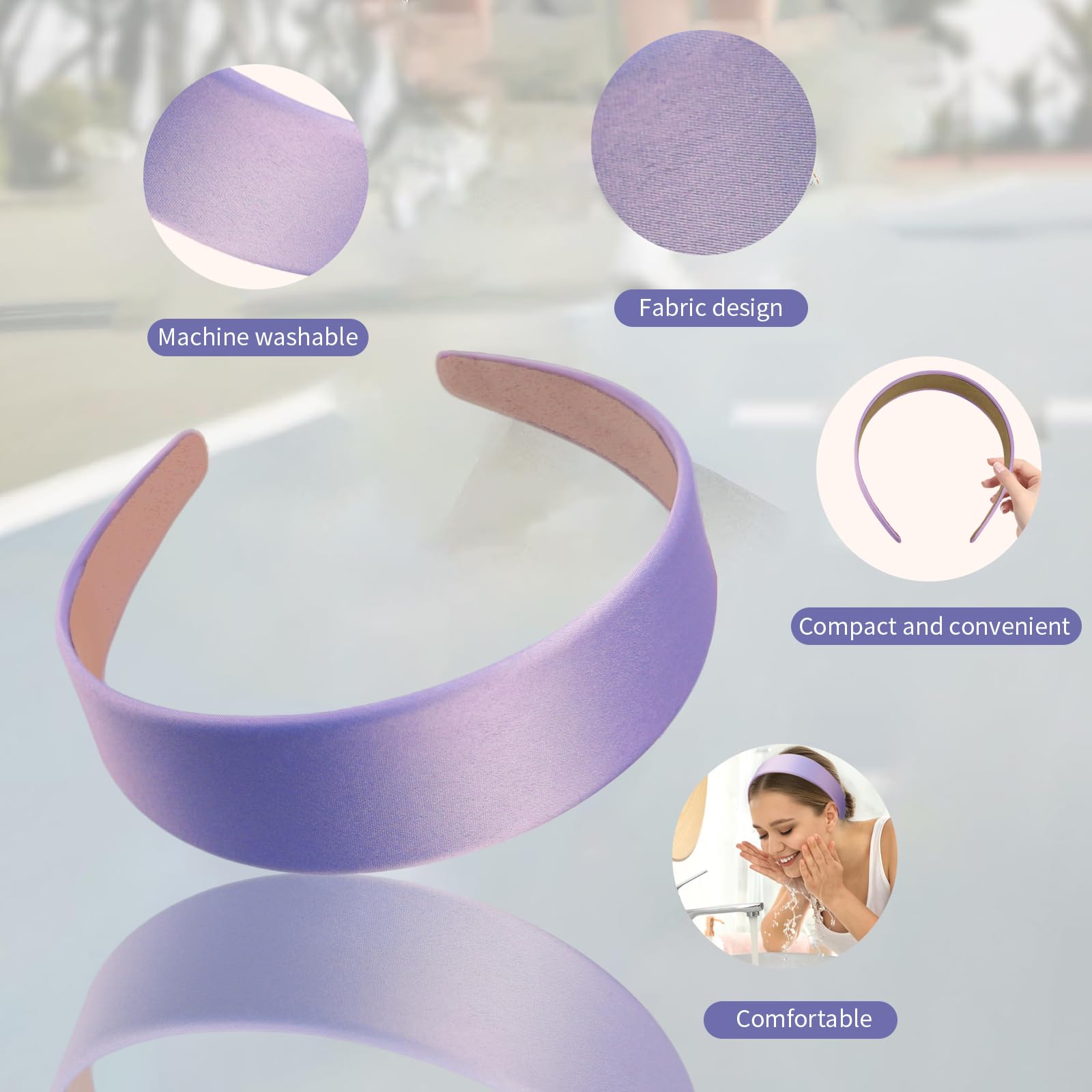 Ptrin Satin Headband,1.6 Inch Wide Satin Headbands for Women's Hair,Non Slip Solid Hair Bands Hair Accessories Cosplay DIY Holiday Head Band,4 Pack(Light purple - Image 4