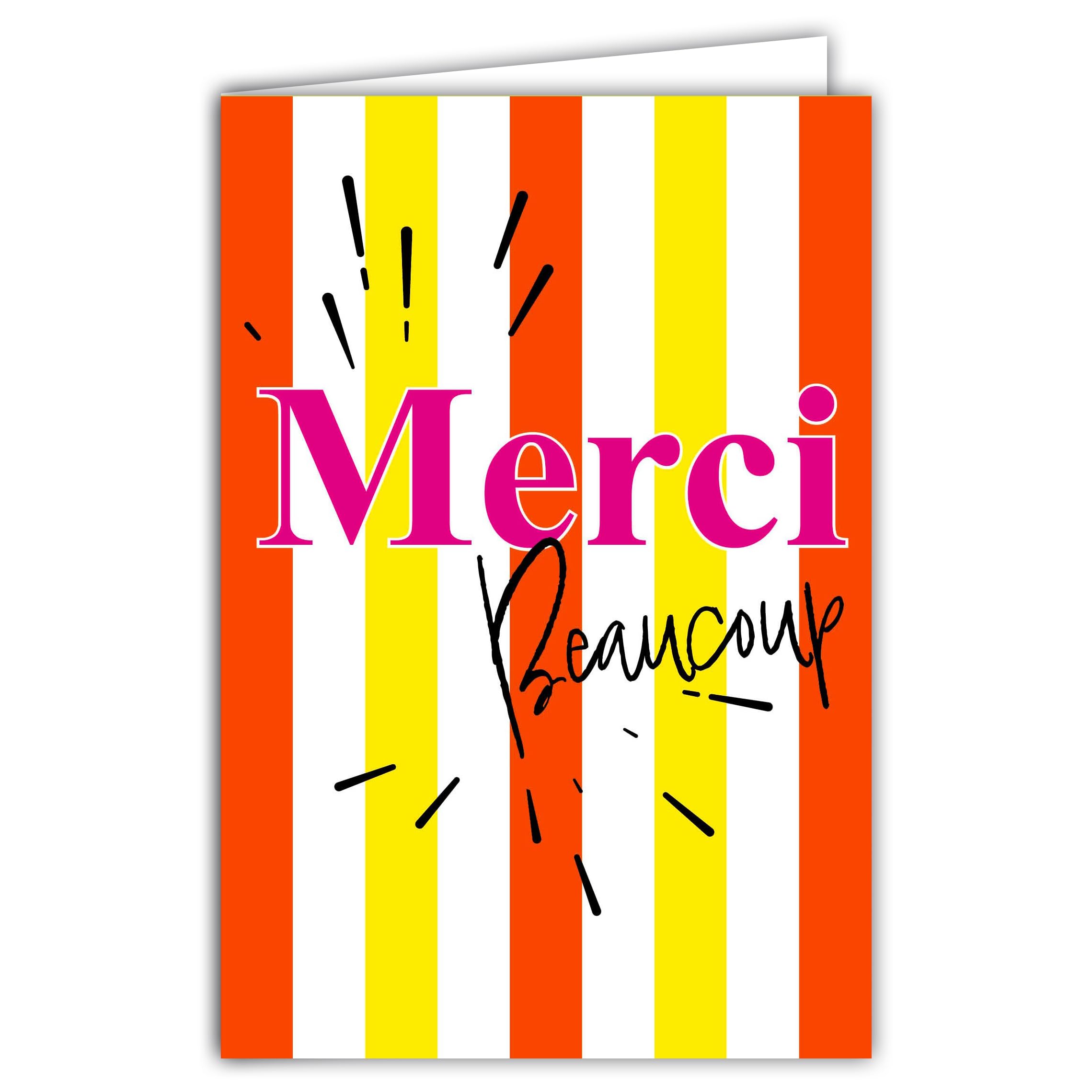 69-8151 Neon Card Thank You Much for Writing Your Thank You – Navy Stripes Genuine Neon Inks – with White Envelope 12 x 17.5 cm – Bright Colours – Creation Made in France
