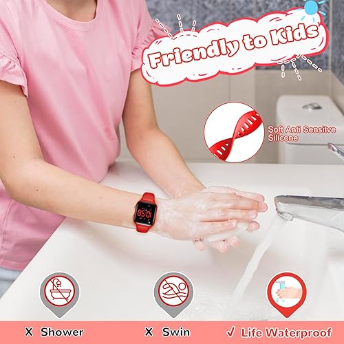 Miniatura 7 de L LAVAREDO Relojes digitales impermeables para niños y niñas, reloj deportivo con podómetro, cronómetro, alarma de vibración para edades de 5 a 13