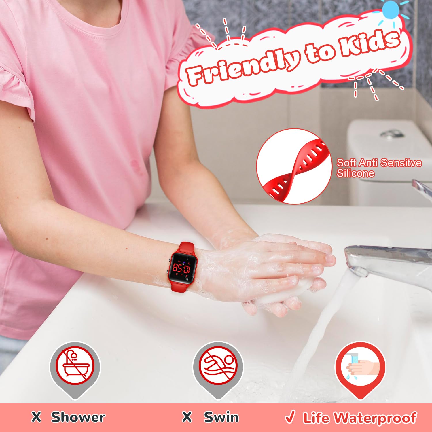 Relojes digitales impermeables para niños y niñas, reloj deportivo con podómetro, cronómetro, alarma de vibración para edades de 5 a 13 años, sin aplicación, reloj de seguimiento de 7