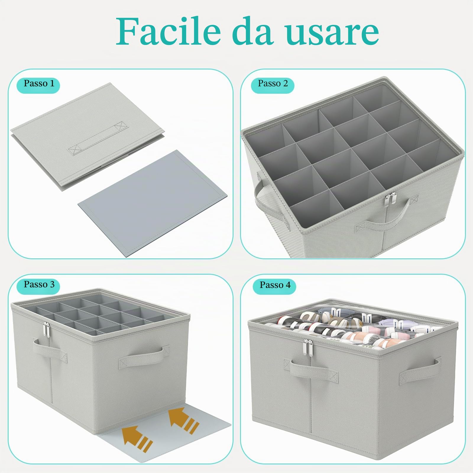 Scatole per Scarpe, Tessuto Scarpiera Salvaspazio con Copertura Trasparente, Shoes Organizer Pieghevole con 3 Maniglie, Adatto per 8-16 Paia, 53 x 42 x 33 cm, Grigio, XSNX01GL-1