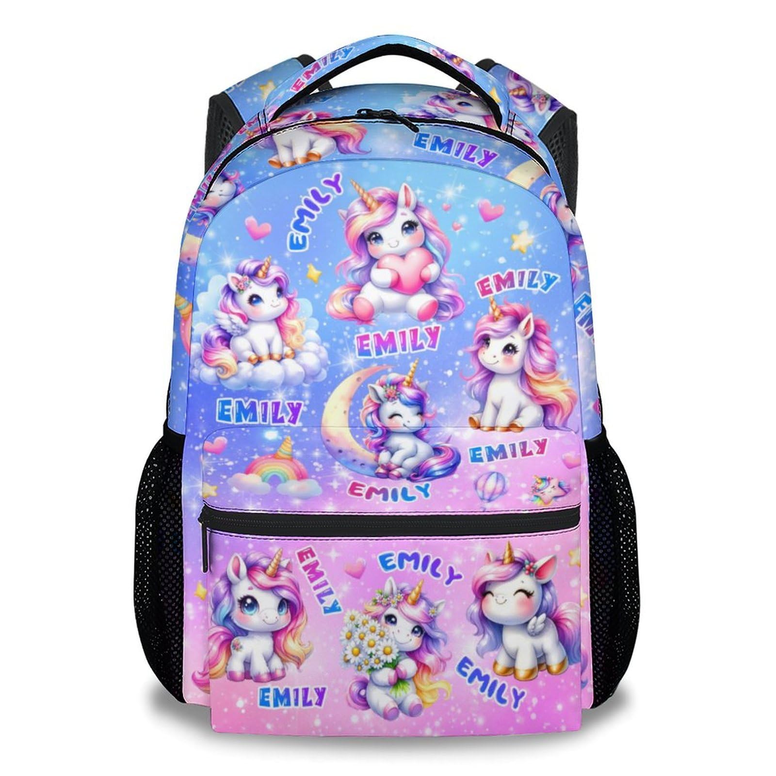 AIOMXZZ Bookbag for Girls, Personalized Unicorn Backpacks for Kids Toddler, Elementary Preschool Kindergarten School Bag, 17" Custom Backpack with
