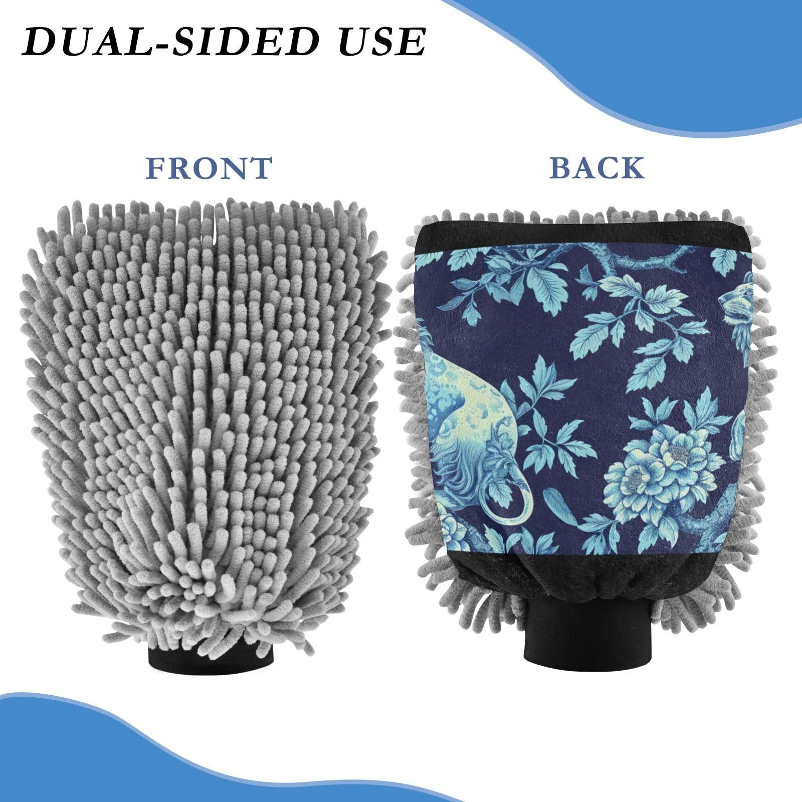 IOACIY Absorbent Microfiber Car Wash Drying Mitts, 2 Pack, Scratch-Free & Lint-Free, Rich Foam, Highly Absorbent, Double Sided, Wash Mitt Perfect for Car Washing, M, Lion (4)