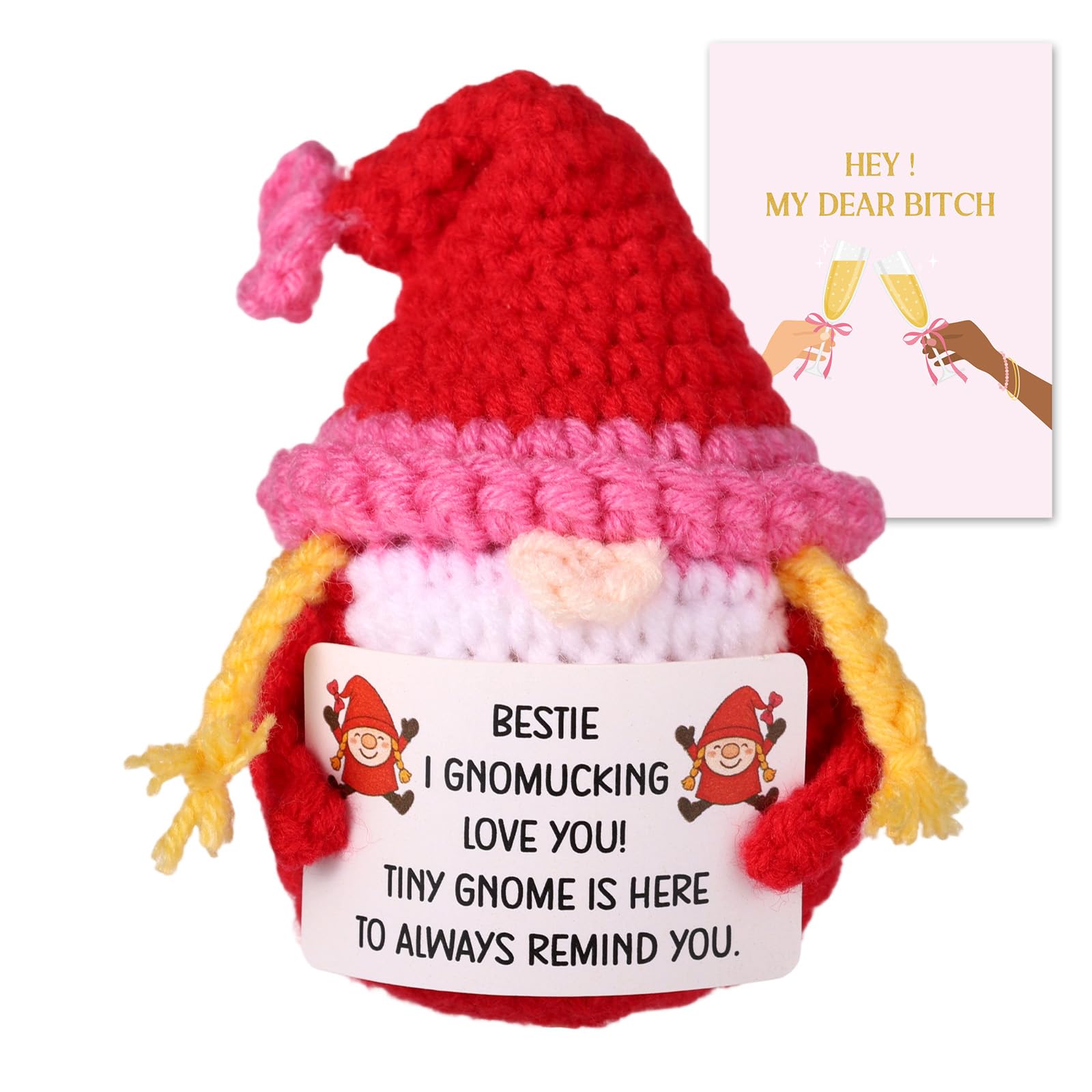 TOYMIS Positive Gnome, Emotional Doll Support Plush Knitting Crochet Encouraging Knitted Tiny Gnome Gift with Message Greeting Card for Women Male Souvenir Unique Relationship Symbol(for Bestie)