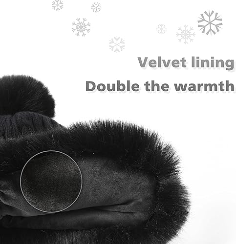 Miniatura 5 de Sombreros de invierno, lindo sombrero de piel rusa de ganchillo, gorros holgados con pompón, gorro de nieve cálido y mullido, sombrero de trampero