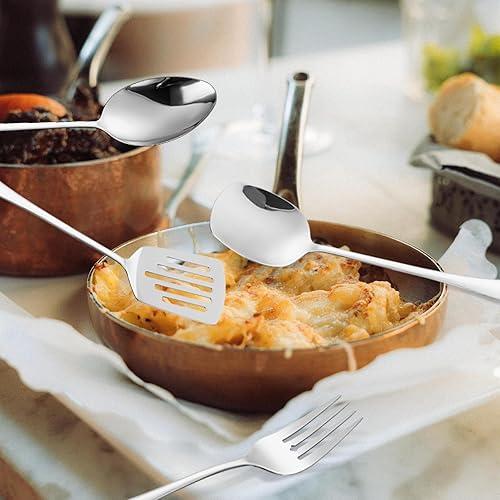 Miniatura 6 de Juego de utensilios de servir de 11 piezas de acero inoxidable moderno para servidor, herramientas de cocina de metal, cuchara sólida, cucharón