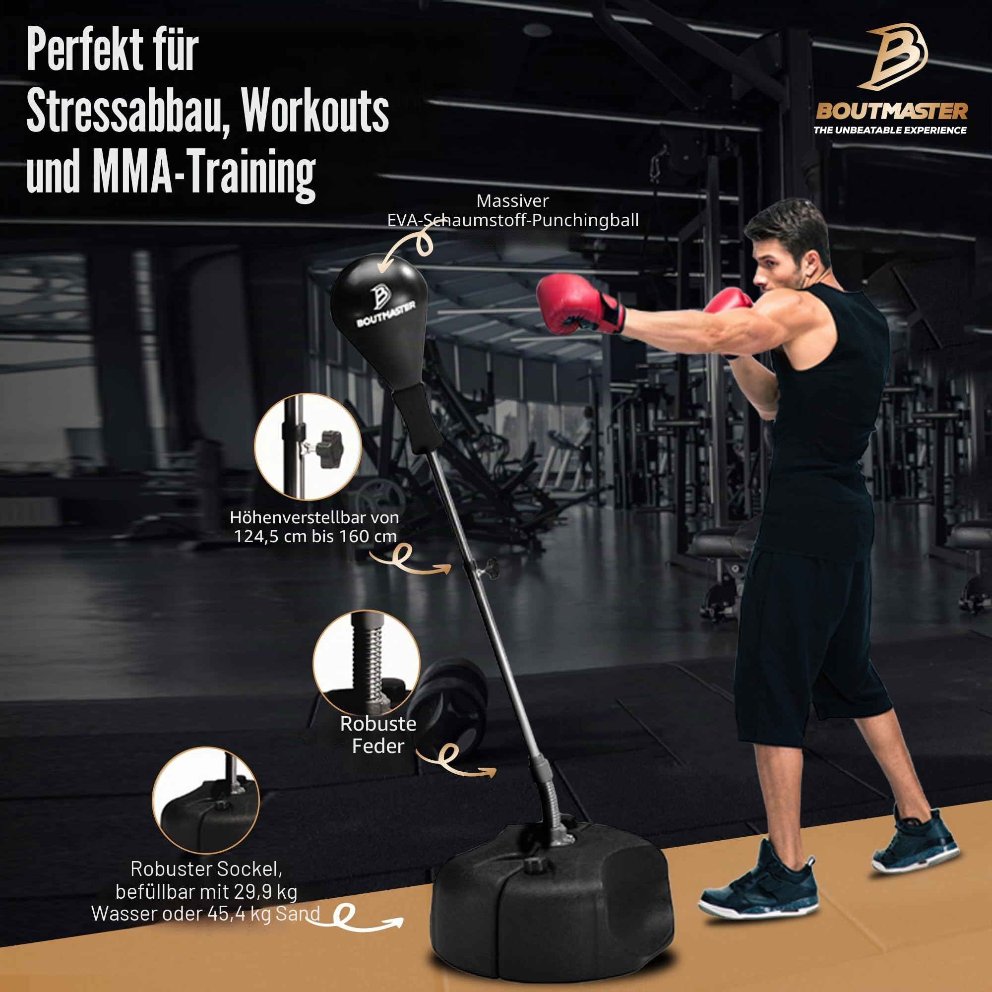 Punching Bag with Stand, Boxing Bag for Teens & Adults - Height Adjustable - Speed Bag for Training, Boxing Equipment, Stress Relief & Fitness