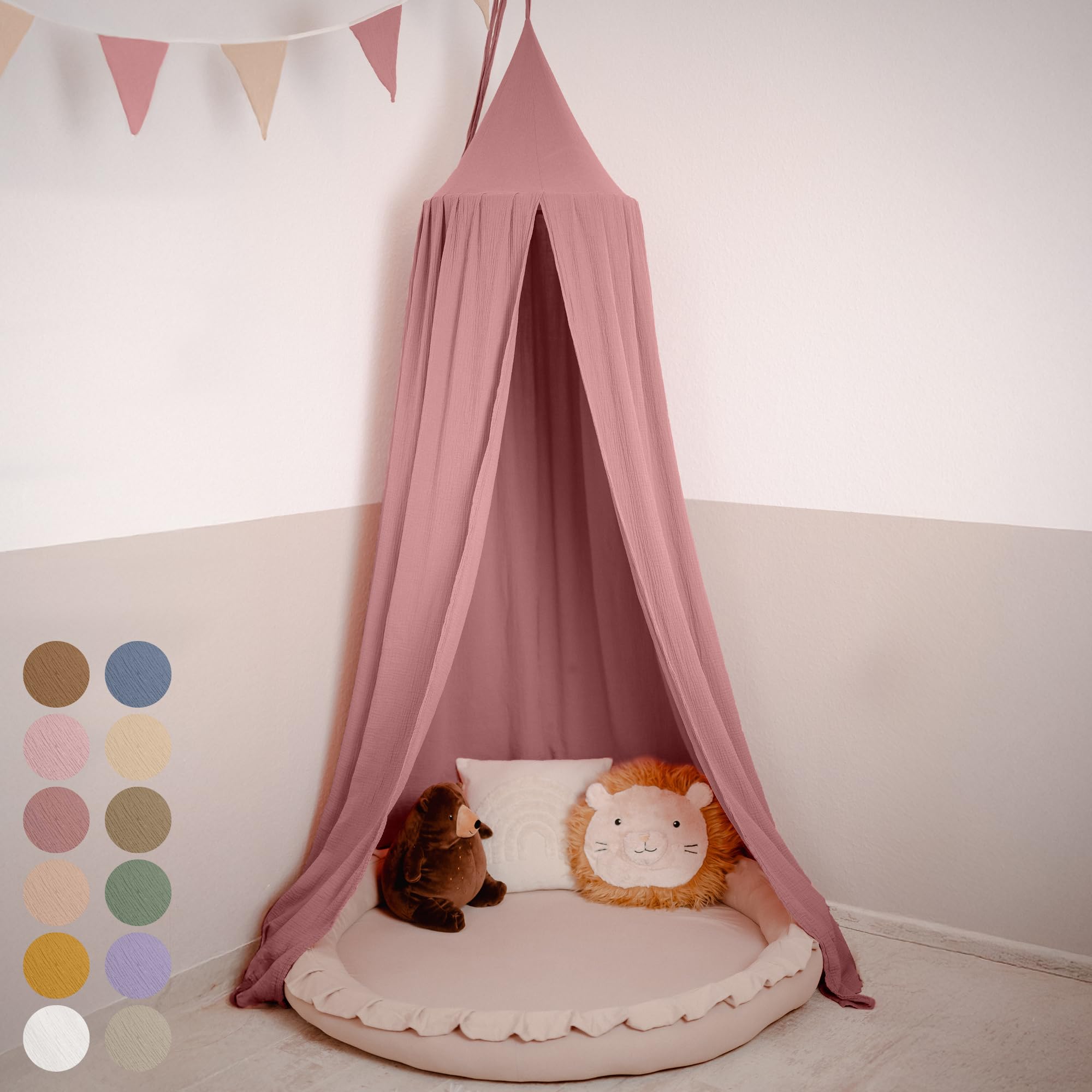 lilimaus Baldachin Kinderzimmer [in 12 Farben] - Betthimmel aus 100% Baumwolle Musselin Handmade für Mädchen & Jungen - Babybett Himmel als Babyzimmer Deko - Vorhang für Kinderbett, Kuschelecke