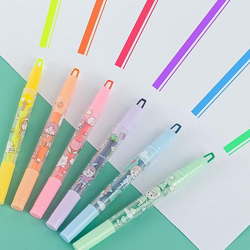 Miniatura 5 de AIHAO Punta de doble punta, punta de cincel transparente y punta fina, lindo rotulador, colores surtidos, 6 unidades.