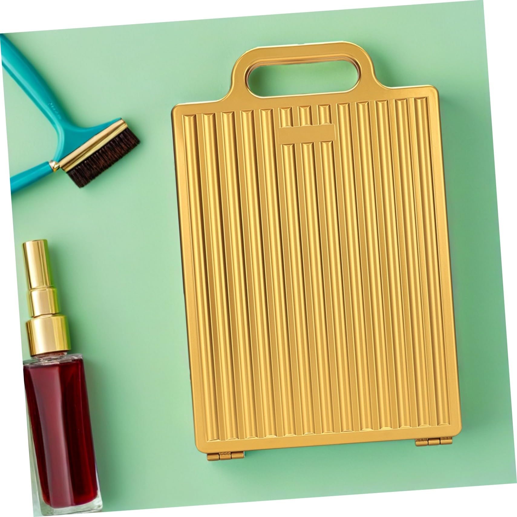 SHERCHPRY Faltbarer doppelseitiger Friseurspiegel Gold Tragbarer Handspiegel Kompakt für Styling Makeup Frisur Kontrolle Reise Zubehör