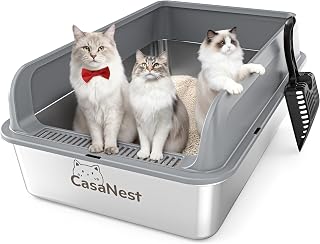 XXXL Katzenklo Edelstahl,70 * 50 * 25cm, Extra Große Metall Katze Müll Box für große, Multi Katzen, Katzentoilette Edelstahl, Anti-Leckage, Metallpfanne, Leicht zu Reinigen, Langlebig