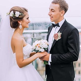 Boutonniere Bridegroom Groom Men's Boutonniere Boutineer with Pin for Wedding, Prom, Homecoming European Pink 1 Piece