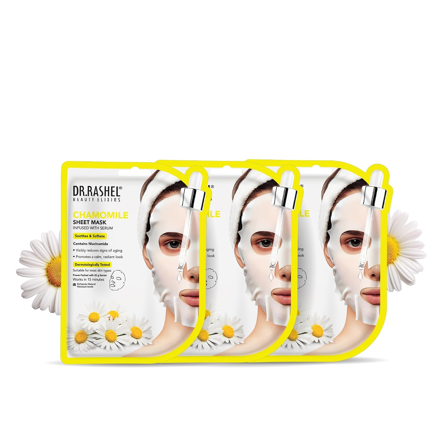 Dr. Rashel Chamomile Face Sheet Mask (Pack of 3) at ₹121 (46% Off) – Amazon