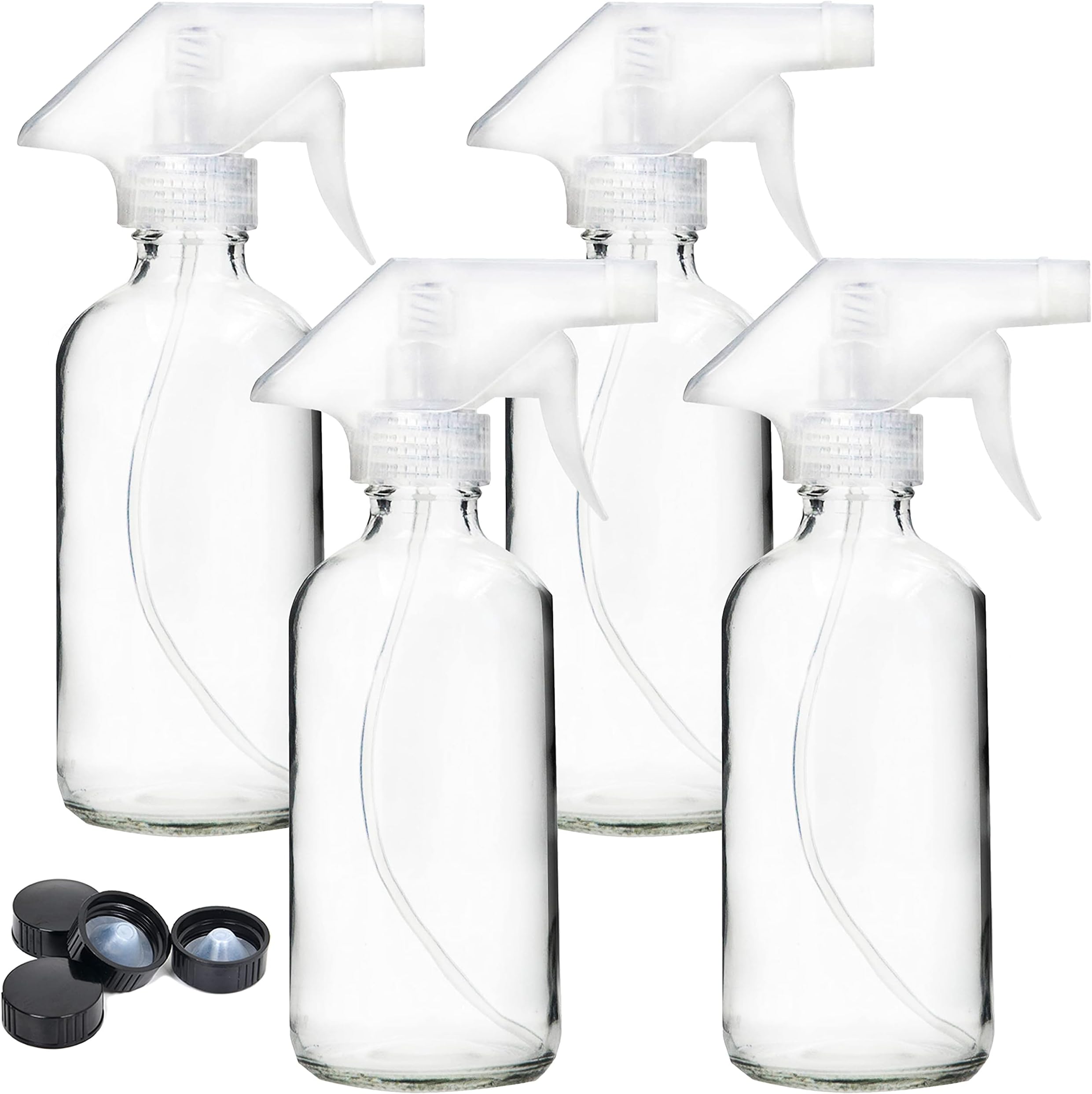 Youngever 4 Pack Empty Glass Spray Bottle, 8 Ounce Clear Glass Spray Bottle for Essential Oils with Extra Durable Trigger Sprayers