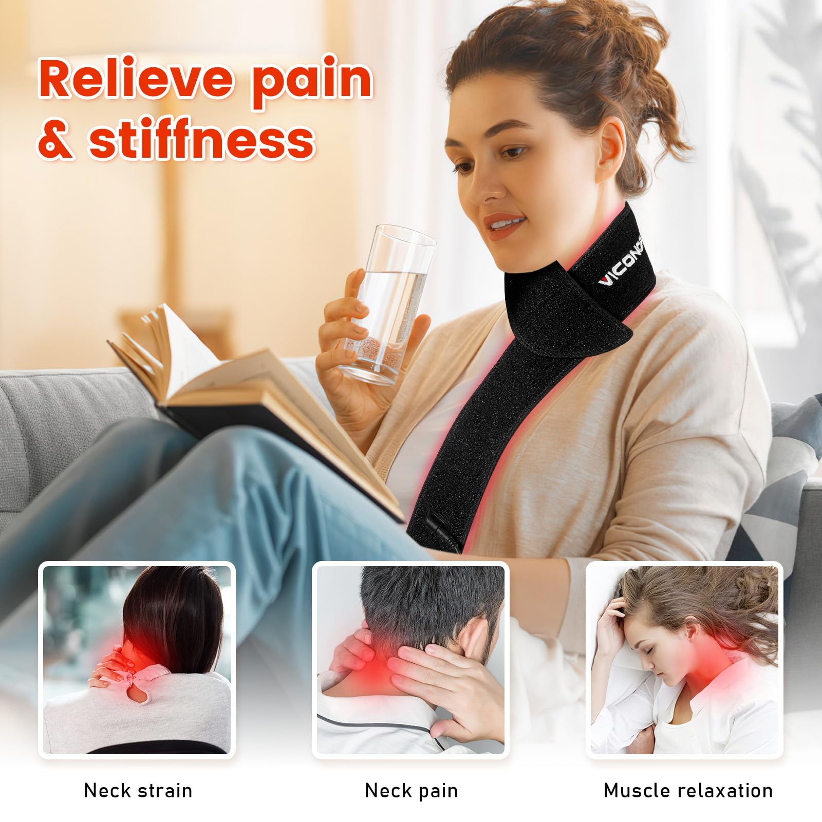 Cinturón de terapia de luz roja para cuerpo, terapia de luz infrarroja cercana para cara, cuello, 15 W, luz roja, envoltura para el cuello con temporizador para barbilla, mano, muñeca, rodilla, regalo