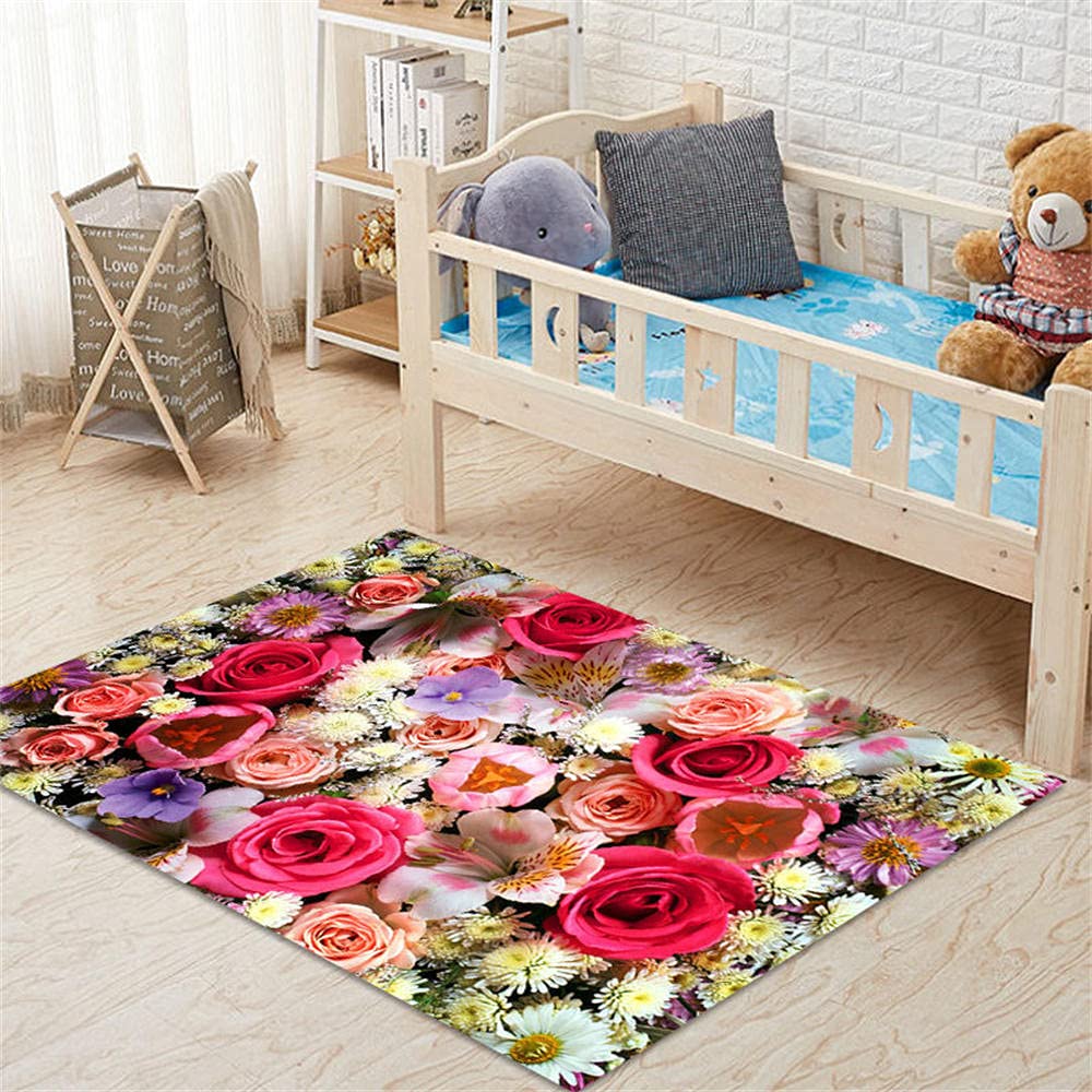 Tapis de jeu bébé fleur 180x200cm grand tapis de salon rectangulaire