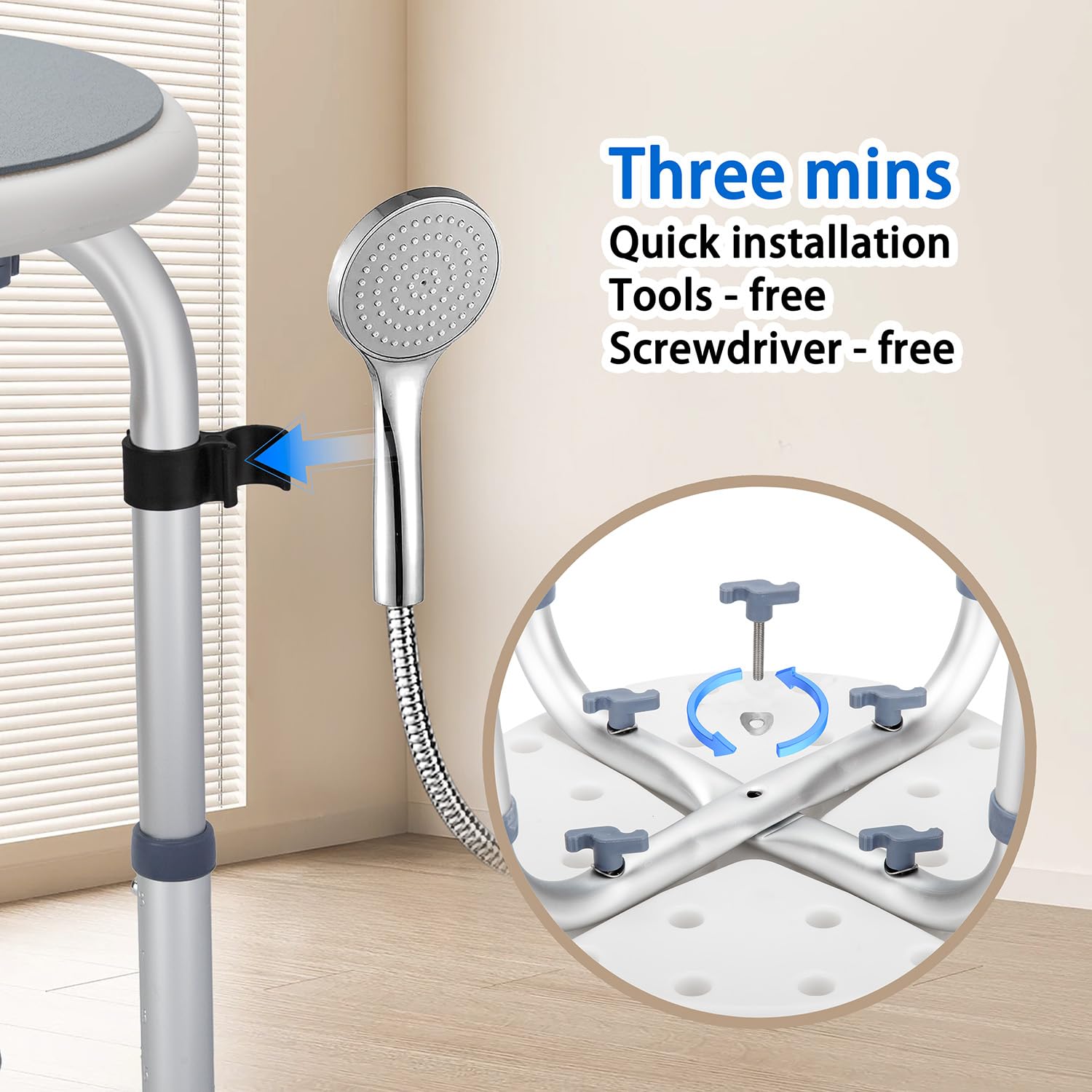 Asiento giratorio plegable y ajustable para baño, bañera, silla de ducha, taburete para ancianos y discapacitados, banco de transferencia de bañera para personas mayores para ducha interior (gris,