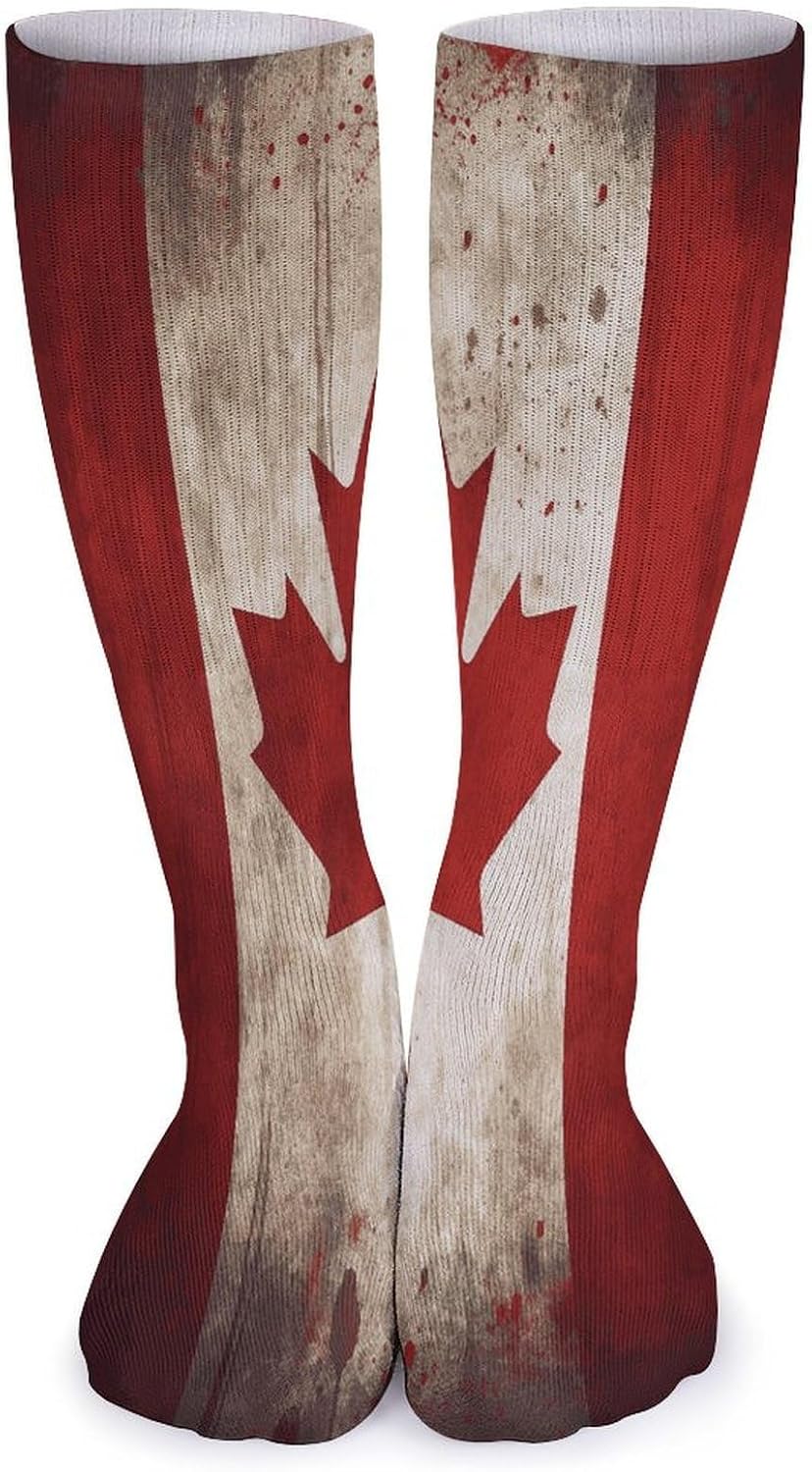 Retro Canada Flag Crew Socks Casual Breathable Calf Socks | Cushion Running Athletic Socks Long Performance Breathable Sports Socks for Women Men