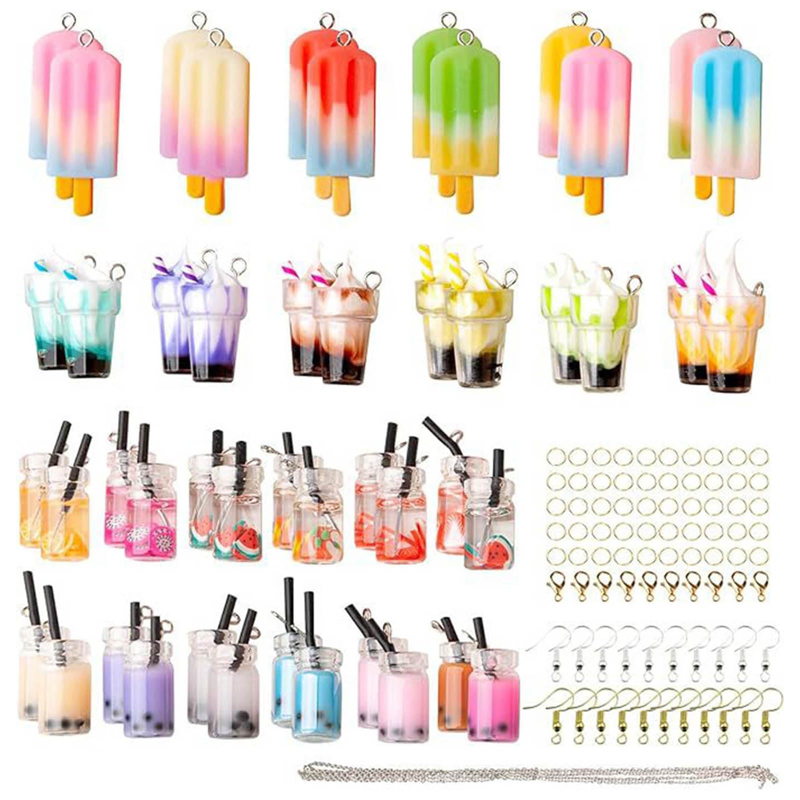 RAFGALDEX Colorful Jewelry Making Supplies Milk Tea and Ice Cream Pendants for Bracelets/Earrings/Keychains Family Unique