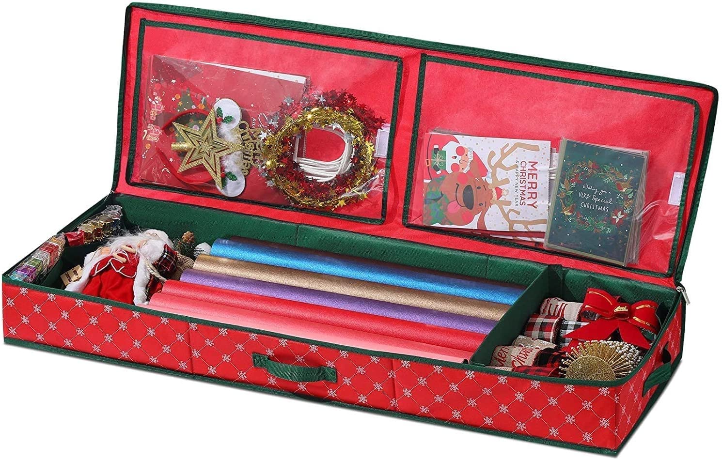 Photo 1 of HERNEAT Wrapping Paper Storage Containers [1-Pack], Holiday Xmas Gift Wrap Organizers Gift Wrapping Paper Storage Box Bins Under Bed Xmas Storage 39.4”x 13.4”x 5.2” (Red)