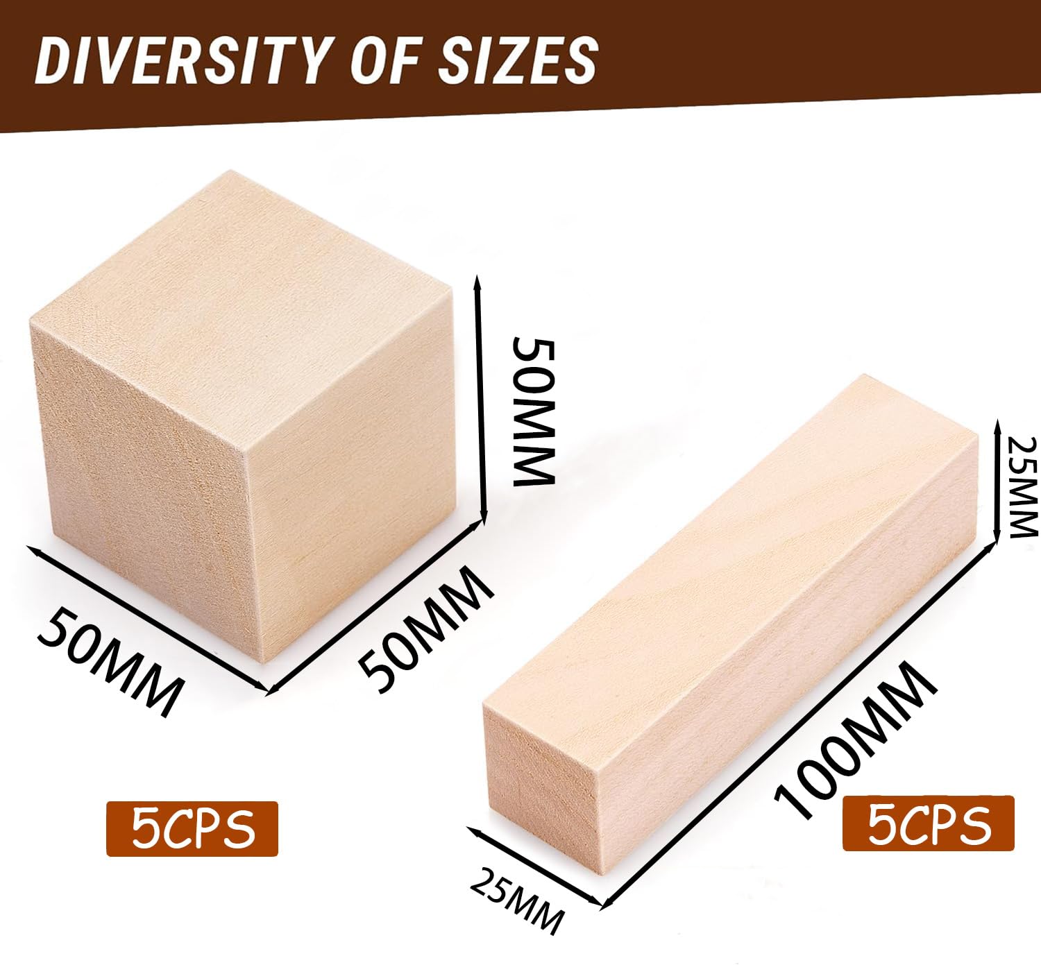 Balsa Wood Blocks,100x25x25mm 5PCS and 50x50x50mm 5PCS,Pack of 10 - Image 2