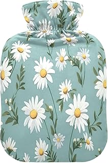 Wajiw Hot Water Bottle with Cover 1L Warm Water Bottle for Hot and Cold Compress Hot and Cold Therapies,Hand Feet Warmer,Daisy Flower