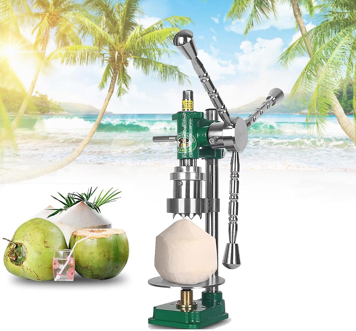 Coconut Lid Opener, Manual Coconut Hole Opening Machine, Height Adjustable, Turn The Handle,Saving Time and Effort for Home Shops Fruit Markets