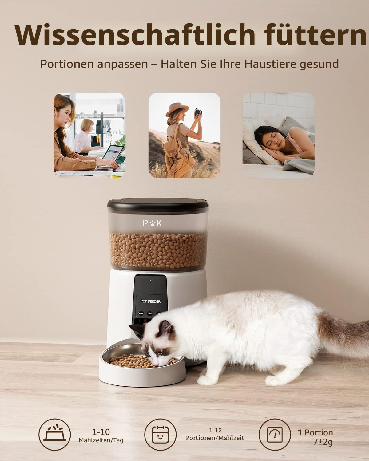 PUPPY KITTY Futterautomat Katze & Hund, 2,4 G WiFi intelligenter Katzenfutter Automat mit Edelstahlnapf für Trockenfutter, App-Steuerung, Sprachaufzeichnung, 1-10 Mahlzeiten pro Tag