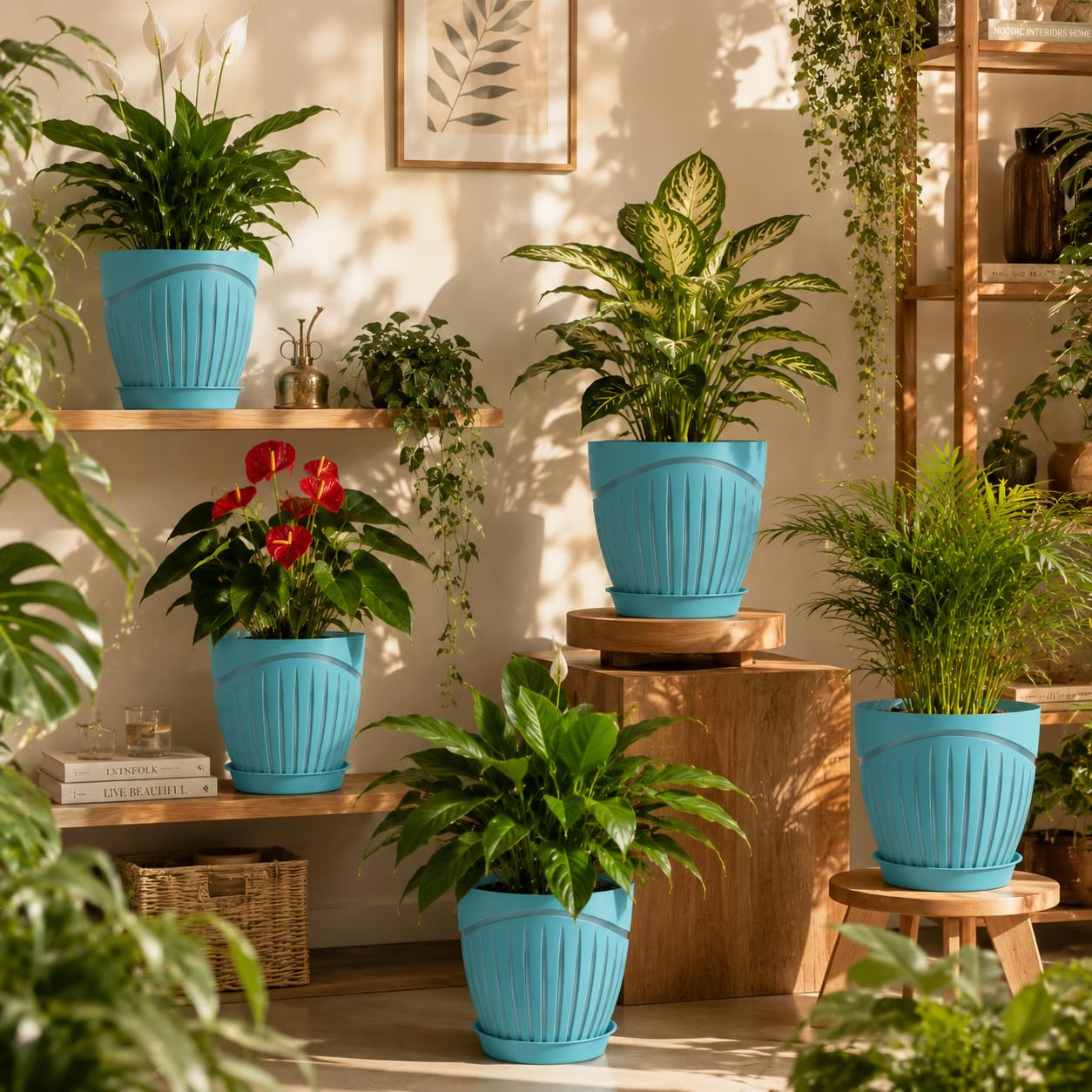 Light Brown Flower Pots Set of 5 - Modern Plant Planters -10 Light Brown Flower Pots Set of 5 - Modern Plant Planters -10