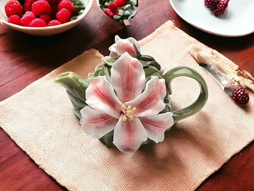 Miniatura 2 de Tetera de porcelana fina Stargazer Lily Flower, 6 1/4" L