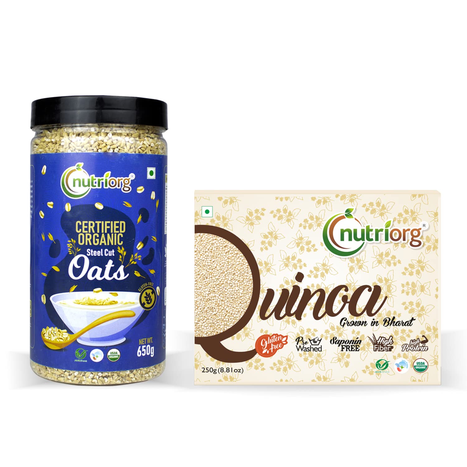 Nutriorg Organic Quinoa & Steel Cuts Oats (Combo of 2) | Protein Rich Super Food | 100% Whole Grain | Weight Management (B07JNRYLJD) Amazon Price History, Amazon Price Tracker