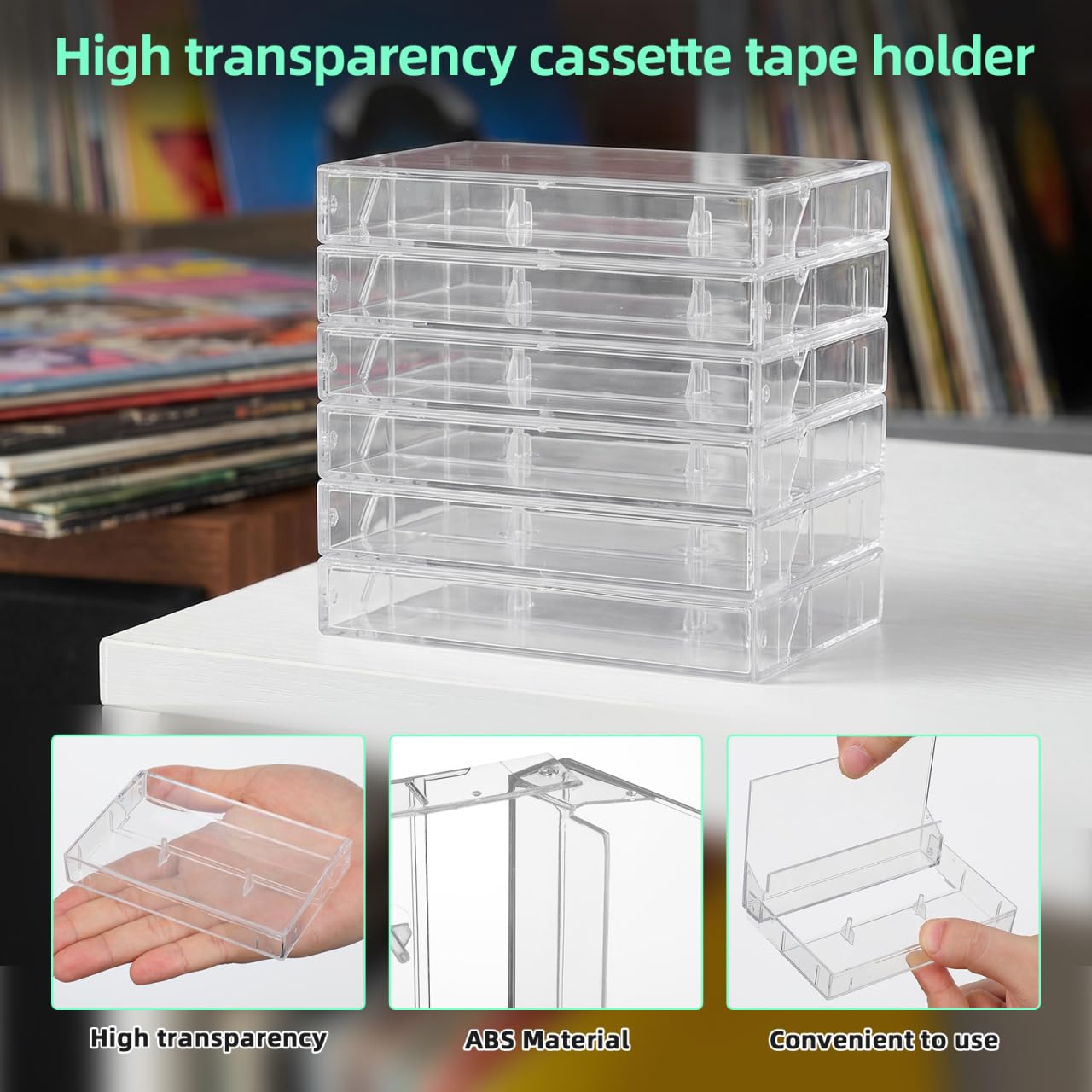 TOYANDONA Set di 6 custodie trasparenti per cassette, in plastica, ad alta trasparenza, per cassette standard