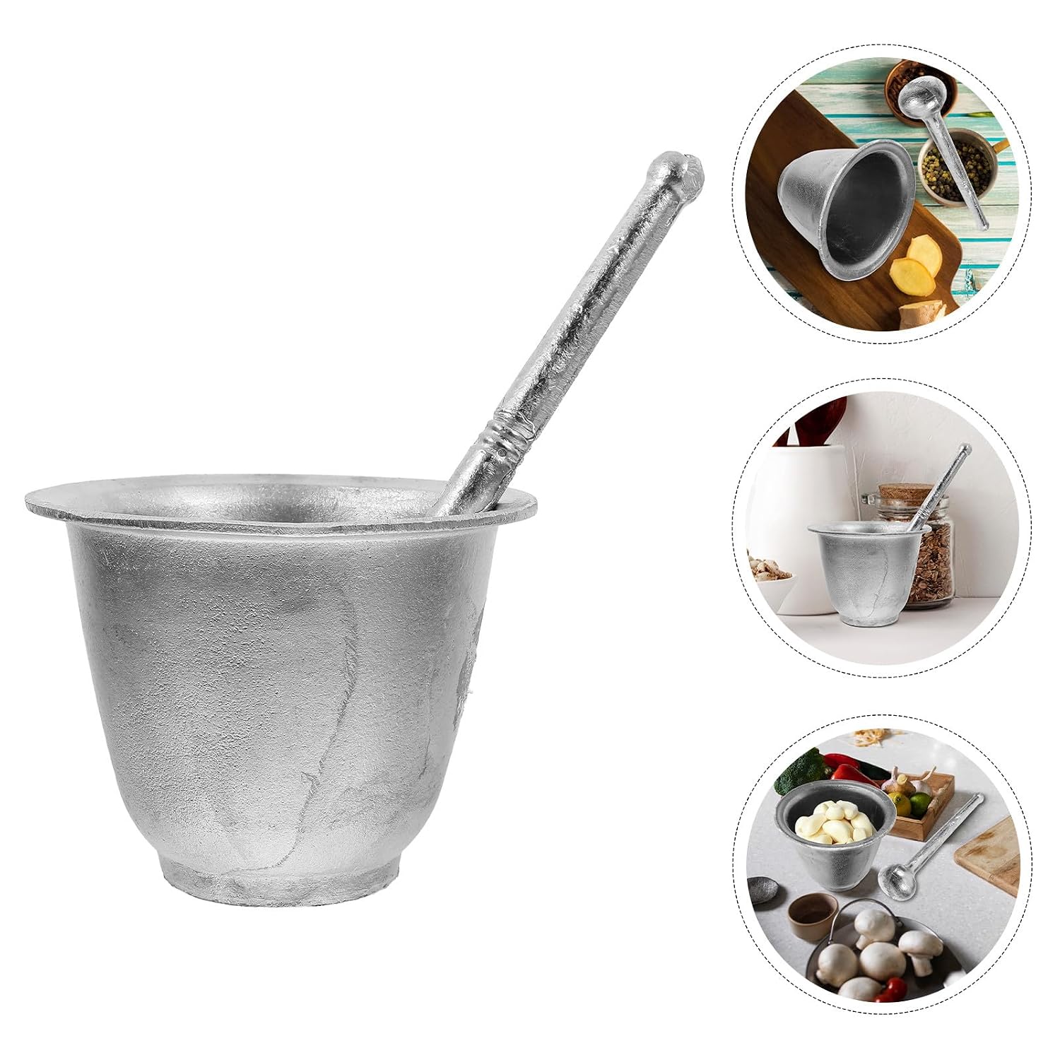 Uonlytech Old-Fashioned Small Aluminum Mortar and Pestle Set for Kitchen Spices Grinding, Manual Garlic Crusher and Potato Masher, Traditional Seasoning Pounding Tool for Cooking