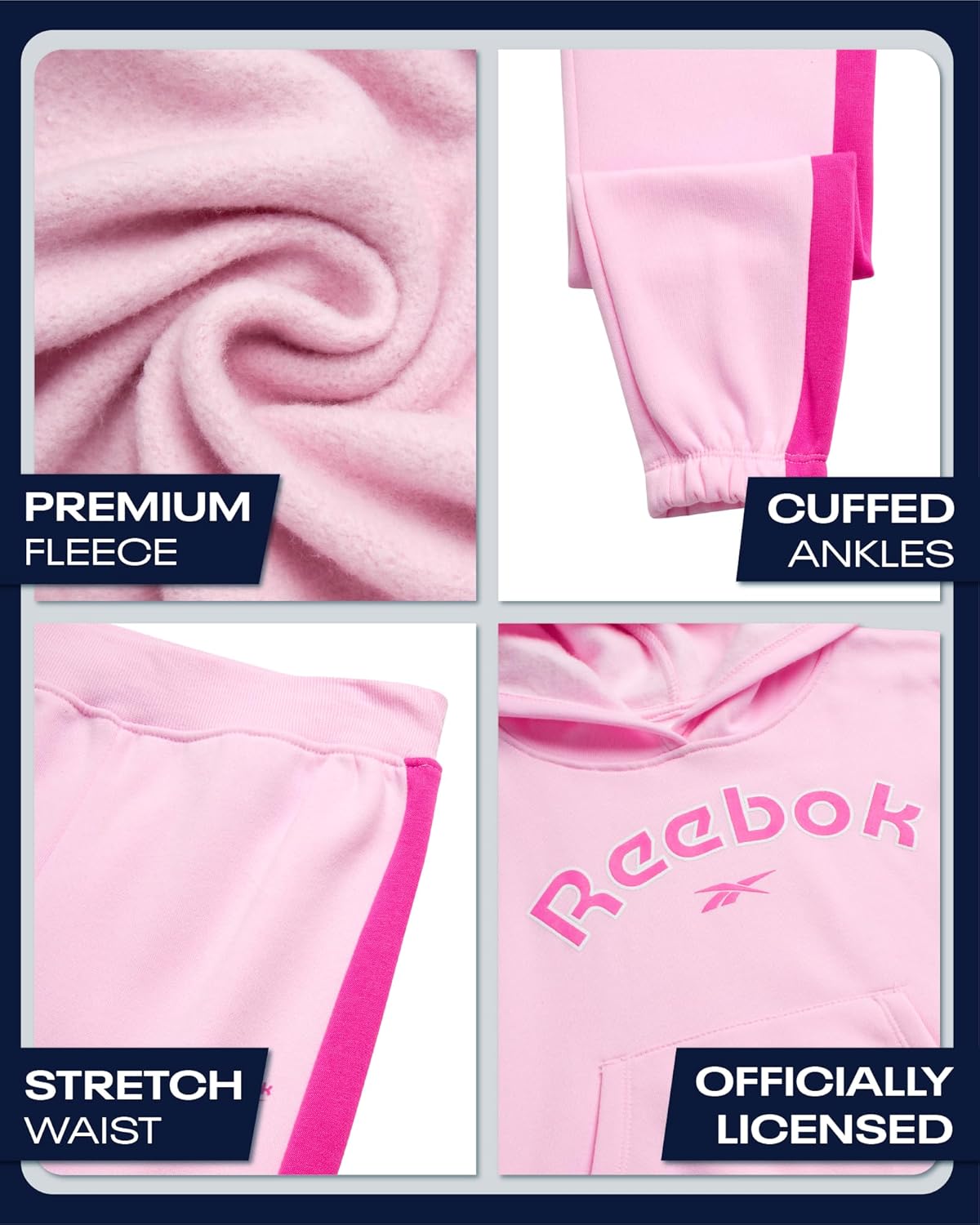 Reebok Girls Jogger Set - 2 Piece Matching Sweat Set with Pullover Hoodies and Athletic Joggers for Girls Pink 8 image 3 of 7 B0D33X4XTM