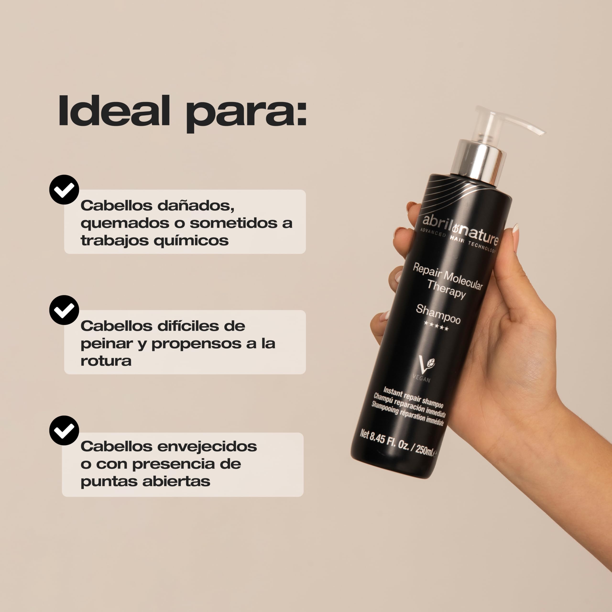 abril et nature - Champú Profesional Molecular Therapy - Cabellos Extremadamente Dañados, Castigados o Envejecidos - Reestructura, Repara y Rellena la Fibra Capilar - Pelo Sano y Fuerte - 1000 ml