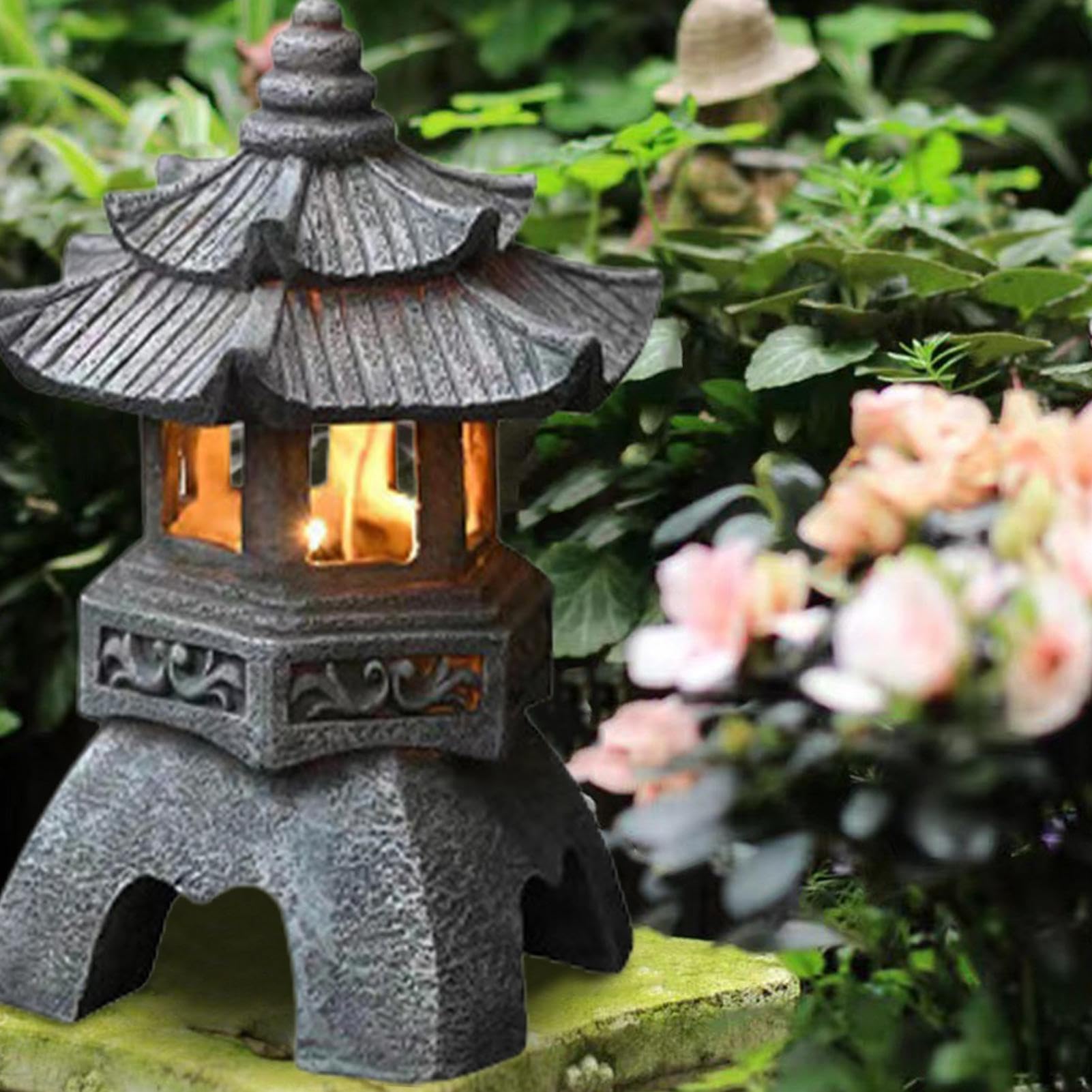 Linterna de Pagoda Estatua Jardín Pagoda Japonesa Piedra Linterna Japonesa Jardín Al Aire Libre Lámparas Solares Decorativas Para Decoraciones Patio